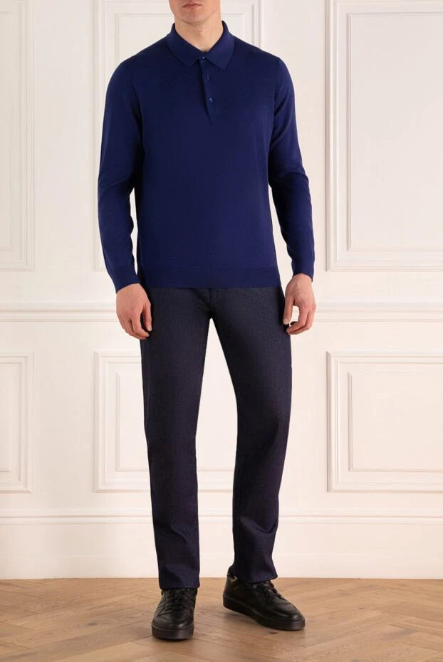 Cesare di Napoli man wool long sleeve polo blue for men купить с ценами и фото 137951 - photo 2