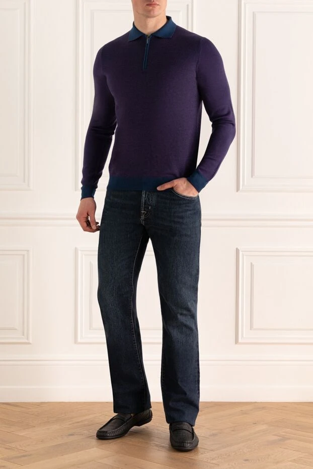 Cesare di Napoli man long sleeve polo in silk and cashmere violet for men купить с ценами и фото 138363 - photo 2