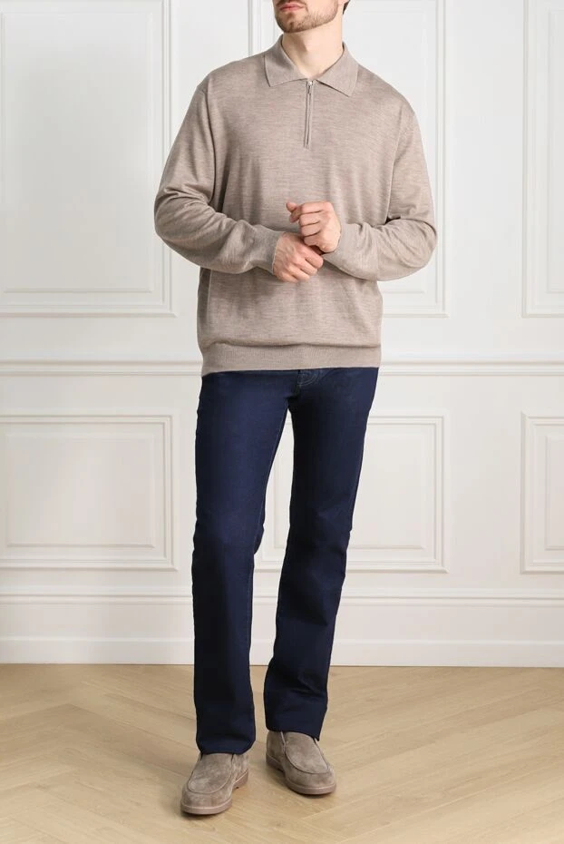 Cesare di Napoli man long sleeve polo in wool, silk and cashmere beige for men купить с ценами и фото 138426 - photo 2