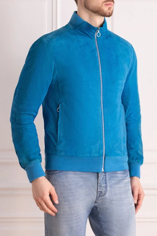 Seraphin куртка-бомбер из синей замши с трикотажными вставками и молнией
 138450 - фото 3