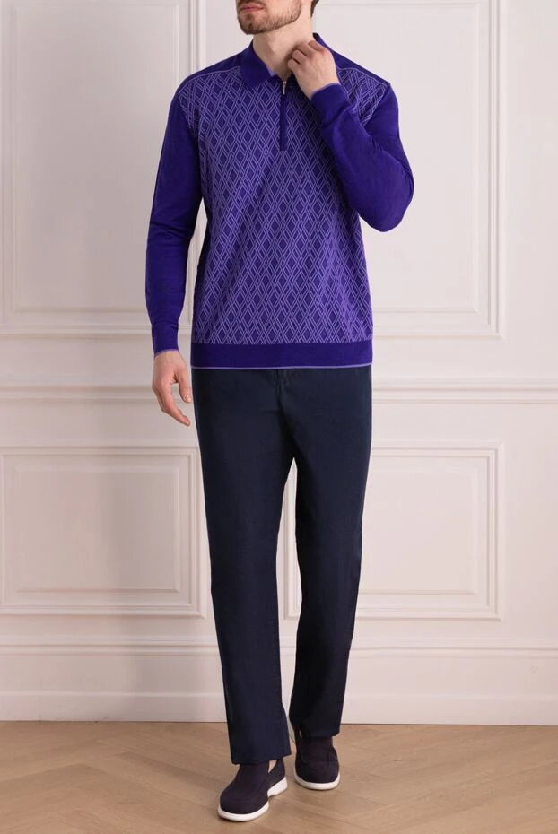 Cesare di Napoli man men's long sleeve polo made of wool, silk and cashmere, purple купить с ценами и фото 138470 - photo 2