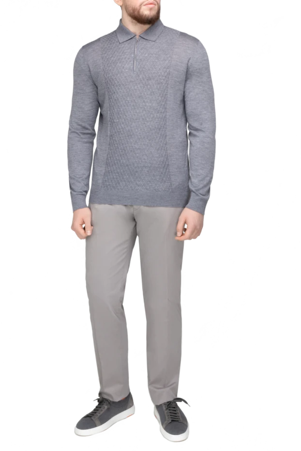 Cesare di Napoli man long sleeve polo in wool, silk and cashmere gray for men купить с ценами и фото 138480 - photo 2