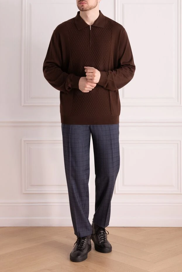 Cesare di Napoli man wool, silk and cashmere long sleeve polo brown for men купить с ценами и фото 138483 - photo 2