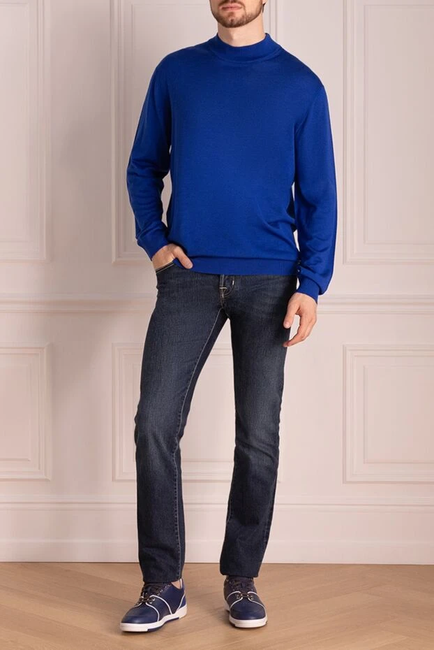 Cesare di Napoli man jumper with turtleneck in wool, silk and cashmere blue for men купить с ценами и фото 138491 - photo 2