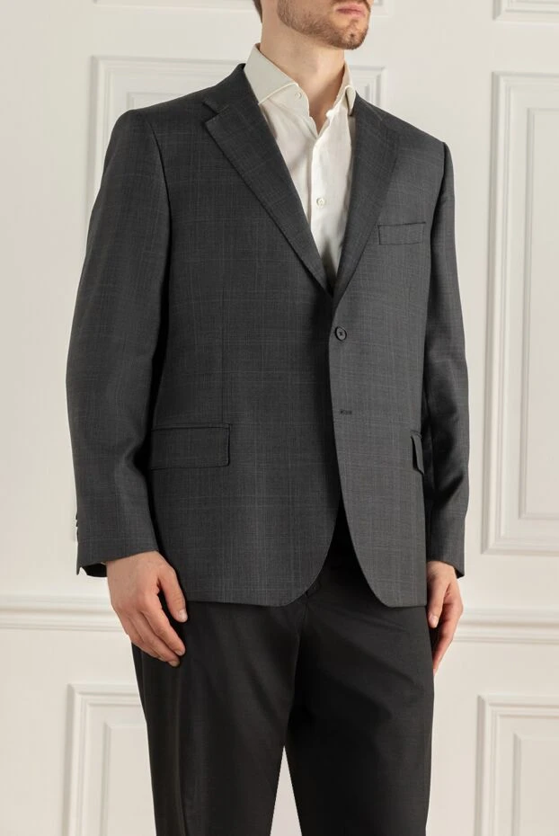 Lubiam dark grey wool jacket with a subtle micro-pattern and a straight fit 138528 - photo 3