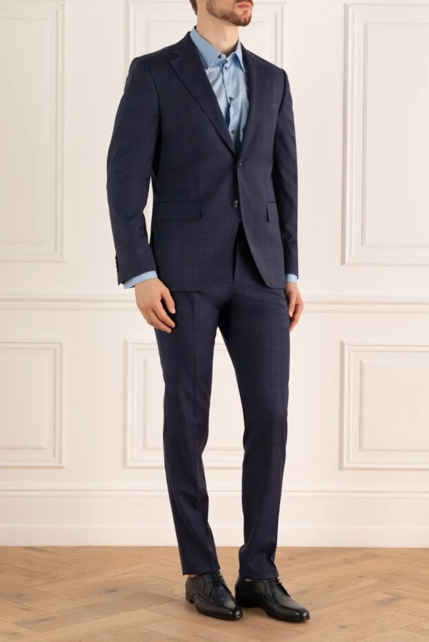 Lubiam men’s dark blue wool suit in fine structured check pattern 138529 - photo 3
