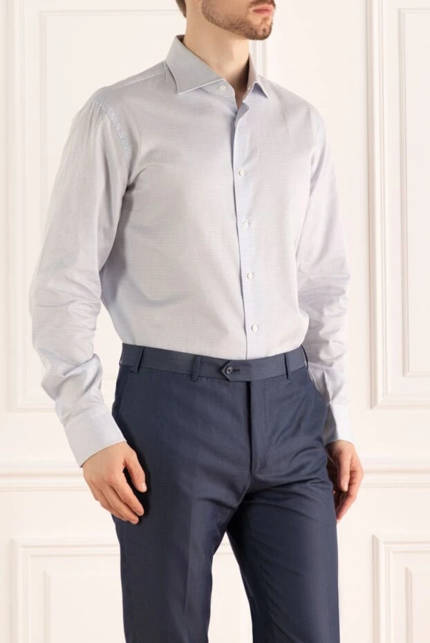 Alessandro Gherardi men's light blue cotton shirt with micro pattern
 138544 - photo 3
