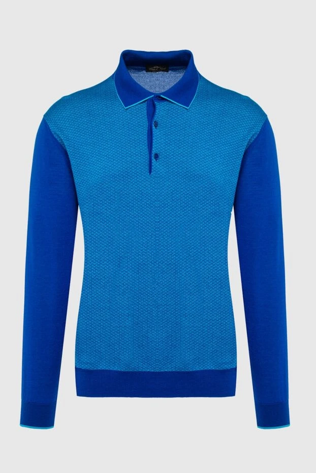 Cesare di Napoli man wool, silk and cashmere long sleeve polo blue for men купить с ценами и фото 138578 - photo 1