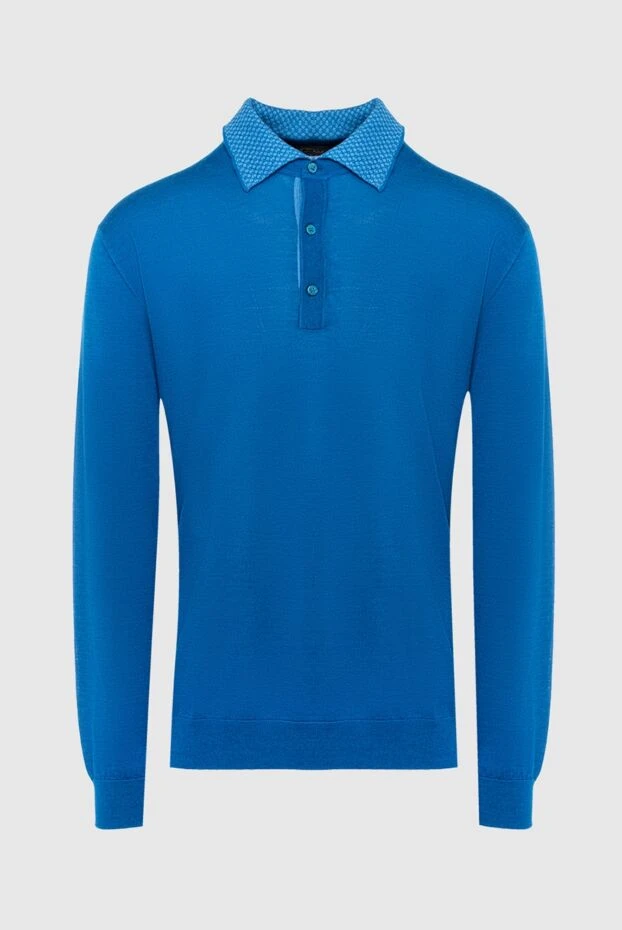 Cesare di Napoli man wool, silk and cashmere long sleeve polo blue for men купить с ценами и фото 138580 - photo 1