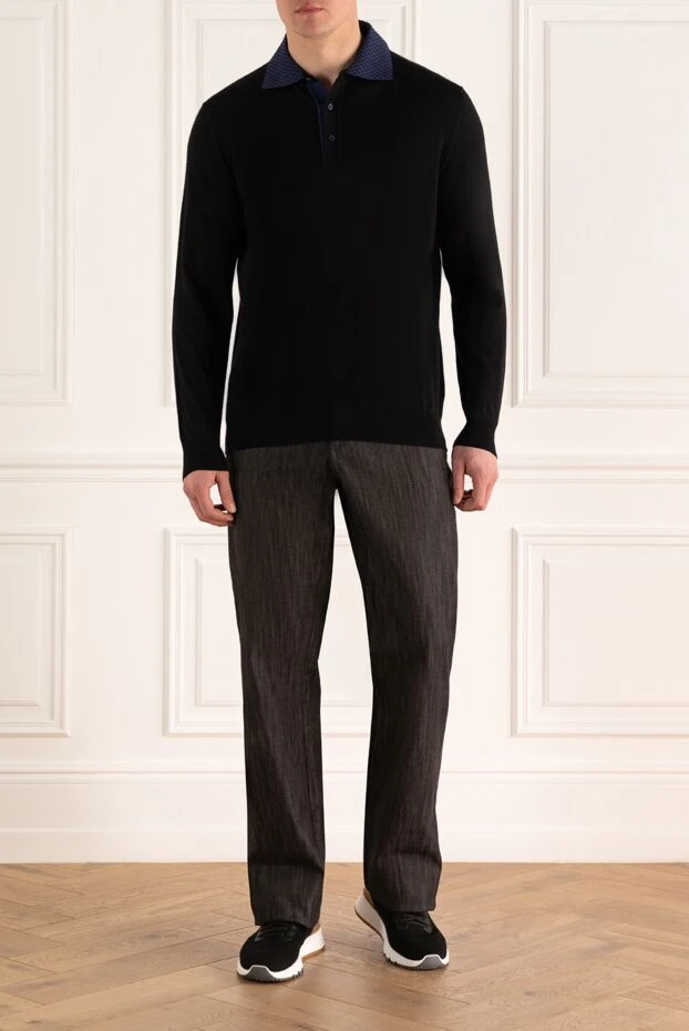 Cesare di Napoli man long sleeve polo in silk and cashmere black for men купить с ценами и фото 138638 - photo 2