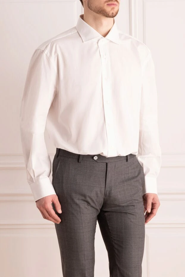 Barba Napoli белая рубашка хлопковая мужская с манжетами на пуговицах
 138690 - фото 3