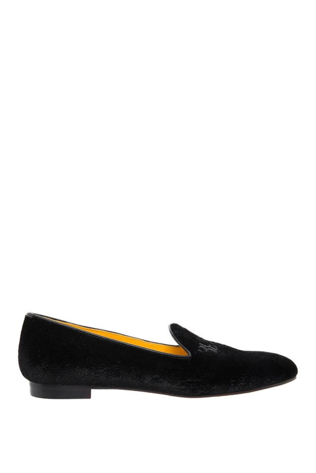 Loafers women's suede with embroidered logo black - photo 1