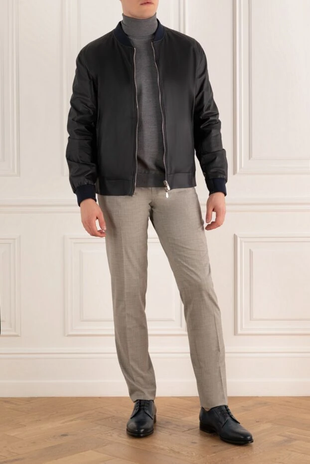 Brunello Cucinelli man blue leather jacket for men купить с ценами и фото 138883 - photo 2