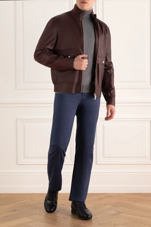 Brunello Cucinelli man burgundy leather jacket for men купить с ценами и фото 138888 - photo 2