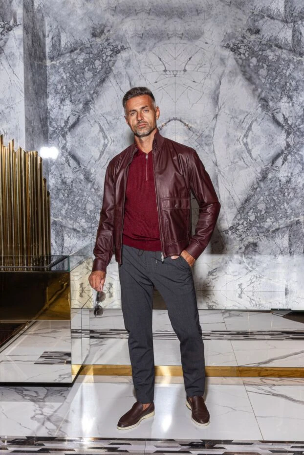 Brunello Cucinelli куртка кожаная бордовая мужская 138888 - фото 3