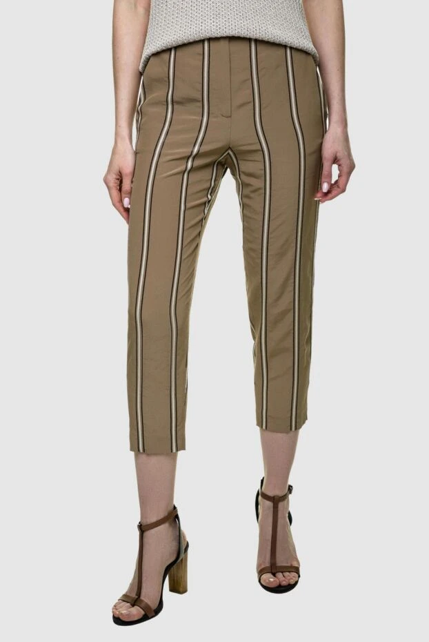 Brunello Cucinelli брюки женские шёлковые в полоску коричневые 138932 - фото 3