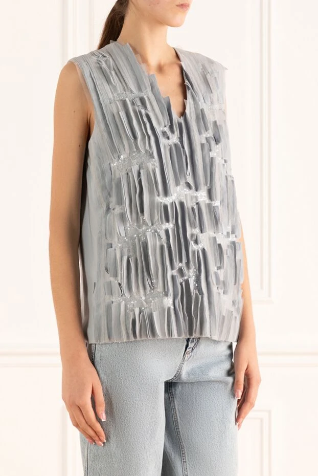 Brunello Cucinelli women's blouse with decorative pleats and sequins gray 138965 - photo 3