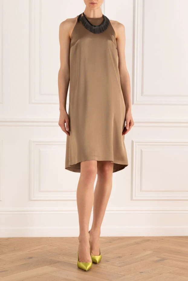 Brunello Cucinelli woman brown silk and viscose dress for women купить с ценами и фото 138968 - photo 2