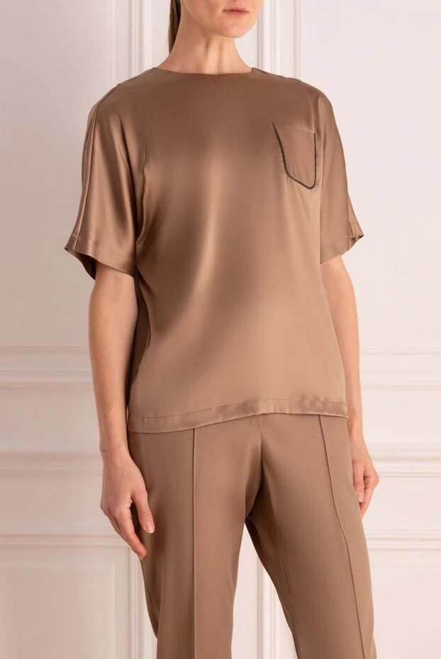 Brunello Cucinelli women's blouse with a pocket brown 138971 - photo 3