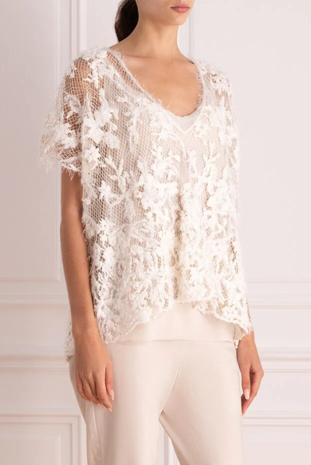 Brunello Cucinelli women's blouse with knitted applique beige-white 138992 - photo 3