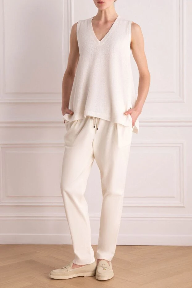 Brunello Cucinelli woman white linen and silk blouse for women купить с ценами и фото 138994 - photo 2