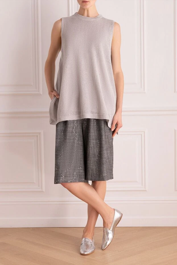 Brunello Cucinelli woman women's gray linen and silk top купить с ценами и фото 138995 - photo 2