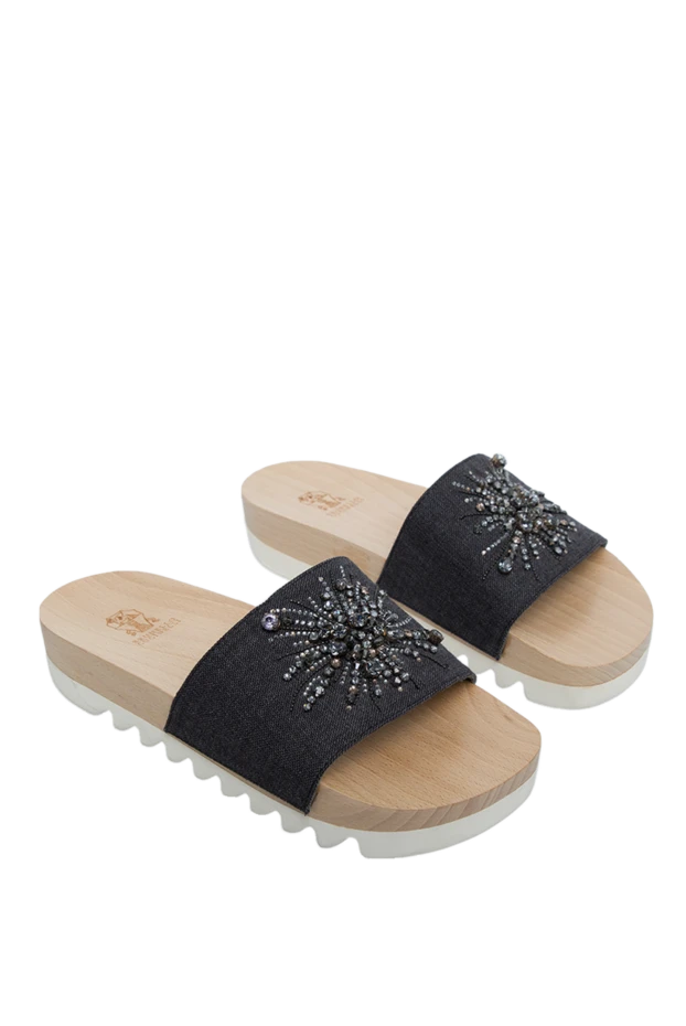 Brunello Cucinelli шлепанцы женские с вышивкой цветка из бусин серые 139033 - фото 3