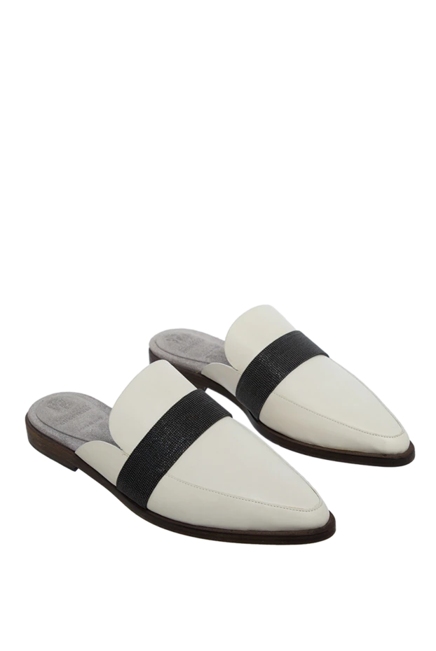 Brunello Cucinelli women's white leather sandals with a close strip 139036 - photo 3