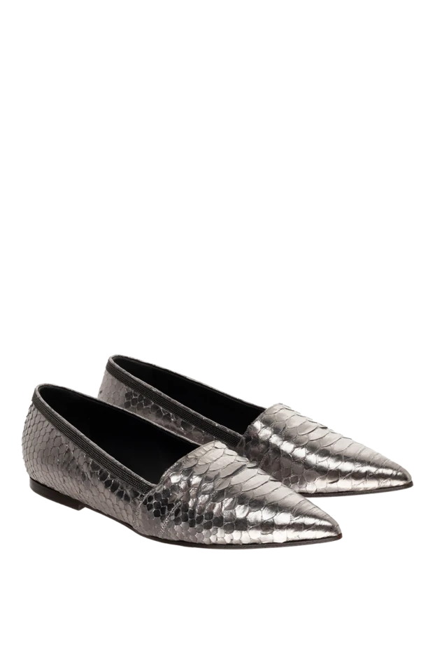 Brunello Cucinelli women's silver leather shoes with pointed toe 139038 - photo 3