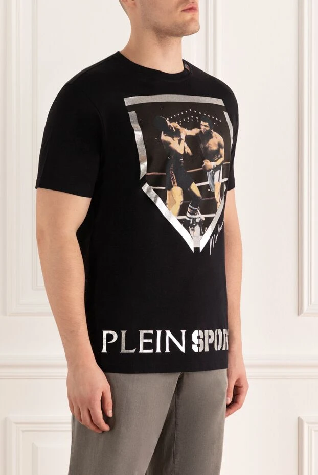 Philipp Plein бокс басып шығарылған және күміс мұхаммед али қолтаңбасы бар ерлерге арналған қара футболка 139245 - фото 3