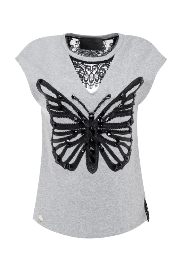 Philipp Plein woman women's gray cotton and polyamide top купить с ценами и фото 139258 - photo 1