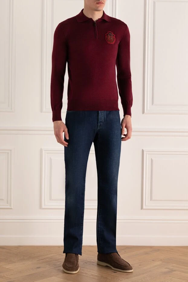 Billionaire man men's long sleeve polo made of wool, silk and cashmere, burgundy купить с ценами и фото 139274 - photo 2