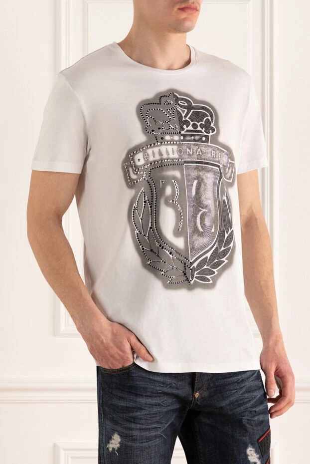 Billionaire белая футболка с гербом из страз на белом хлопке
 139315 - фото 3