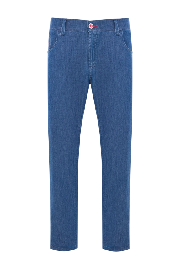 Елтаңба тігілген, қызыл түсті сәндік тігістері бар көк джинсы
- фото 1