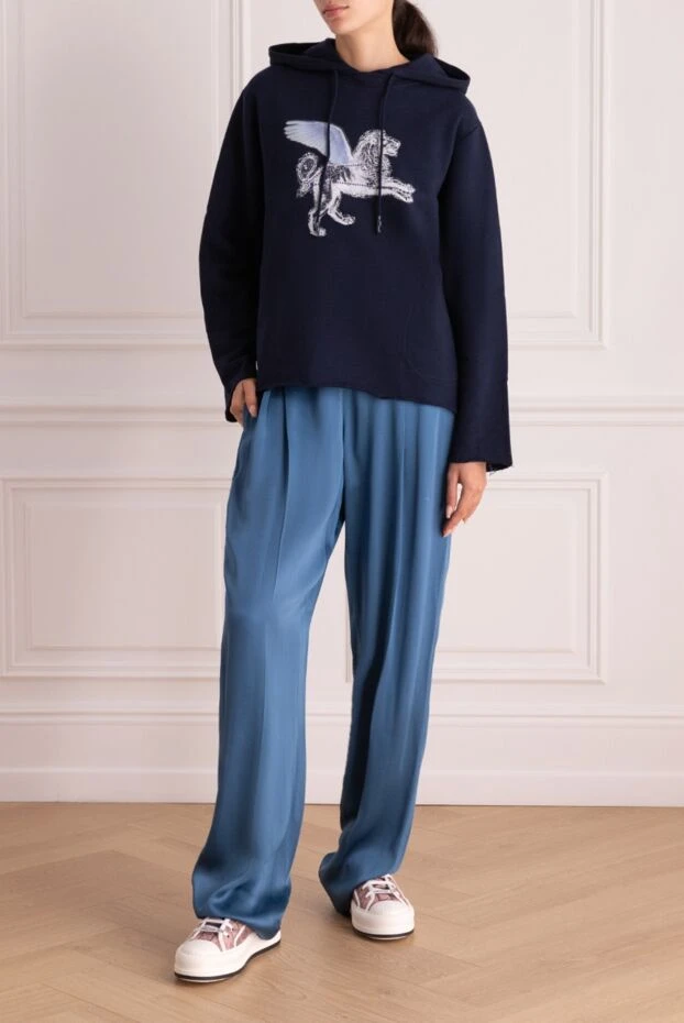 Stella McCartney woman blue acetate and viscose trousers for women купить с ценами и фото 139589 - photo 2