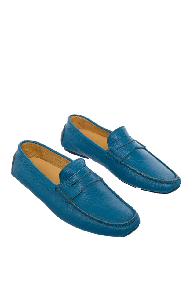 Cesare di Napoli light blue leather penny moccasins for men 139714 - photo 3