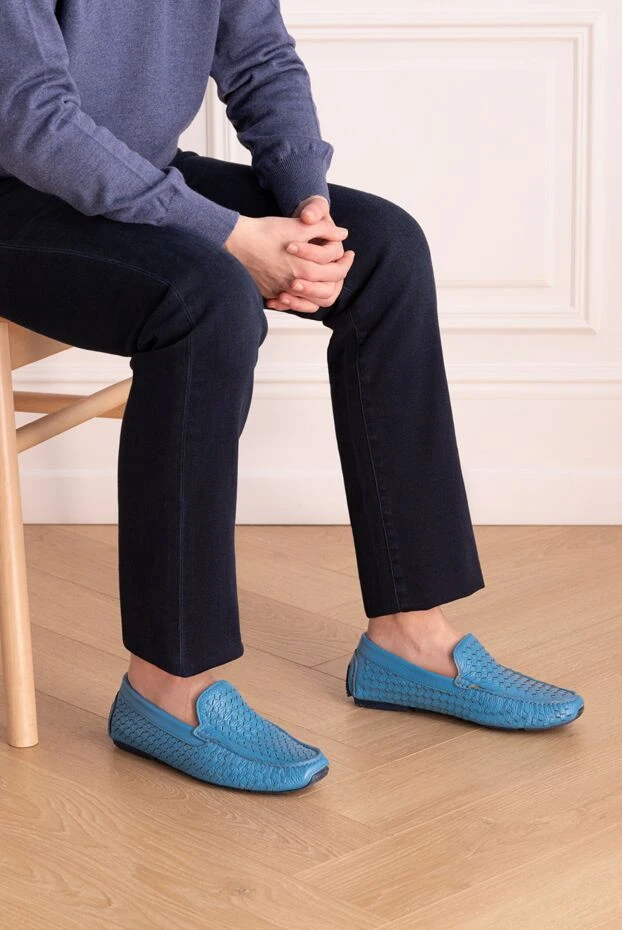 Текстуралы тоқыма жиектері бар ашық көк лоферлер
 - фото 2