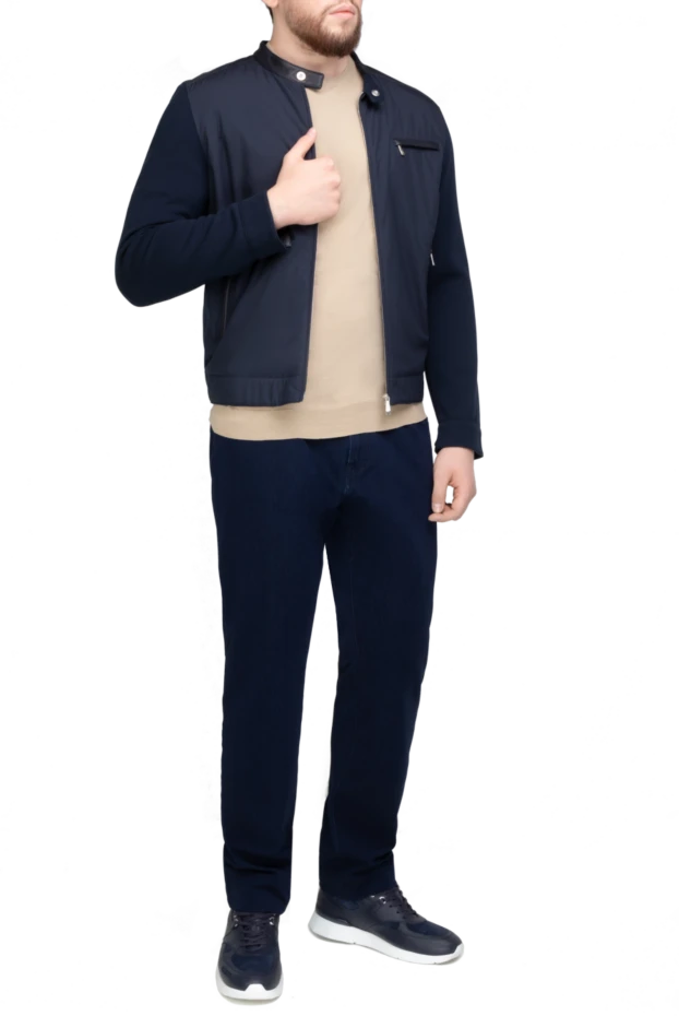 Bilancioni blue cotton and leather jacket for men 139759 - photo 2