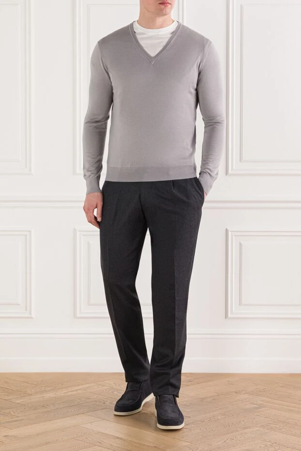 Bilancioni кашемир мен жібектен тігілген ерлерге арналған жұқа сұр негізгі секіргіш

 139795 - фото 2