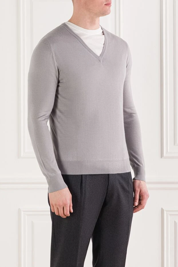 Bilancioni кашемир мен жібектен тігілген ерлерге арналған жұқа сұр негізгі секіргіш

 139795 - фото 3