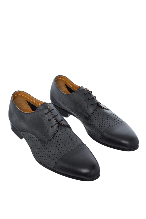 Doucal`s туфли дерби cap-toe черные кожаные с брогированной вставкой мужские 139826 - фото 3