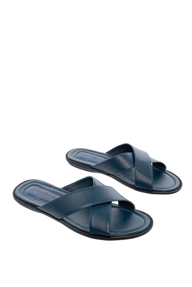 Doucal`s шлепанцы кожаные синие с перекрестными ремешками мужские 139834 - фото 3