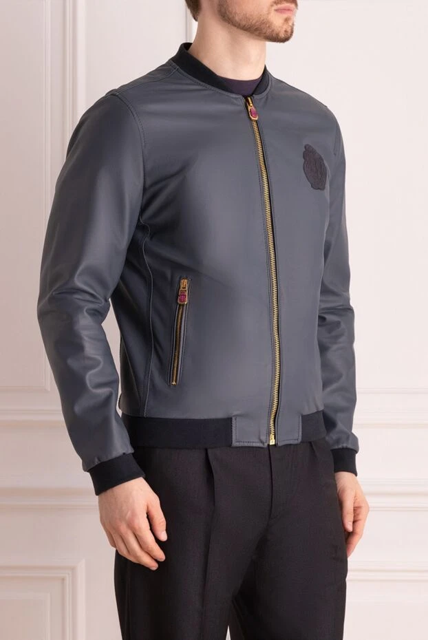 Billionaire куртка-бомбер кожаная синяя с яркими молниями мужская 139918 - фото 3