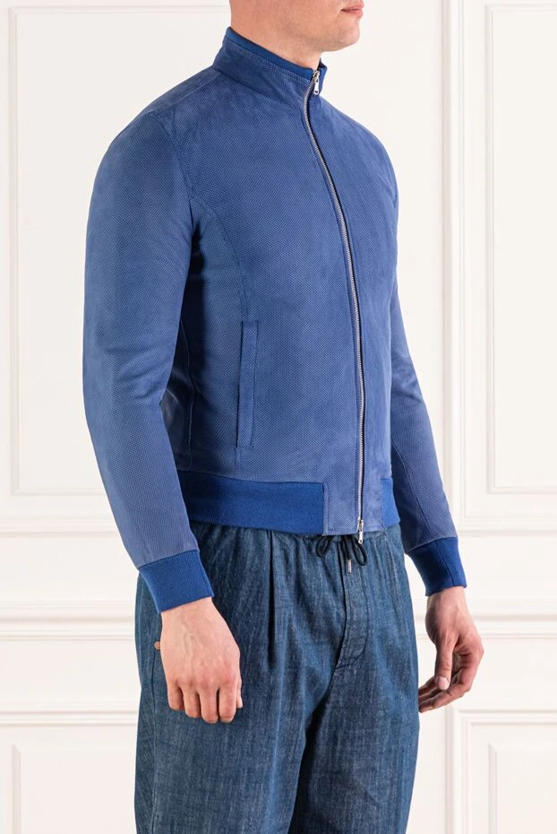 Barba Napoli men’s bright blue perforated suede zip-up jacket 139997 - photo 3