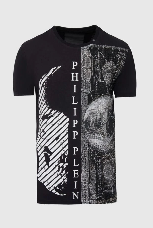 Philipp Plein мужская чёрная футболка с комбинированным принтом черепа и кристаллами 195547 - фото 1