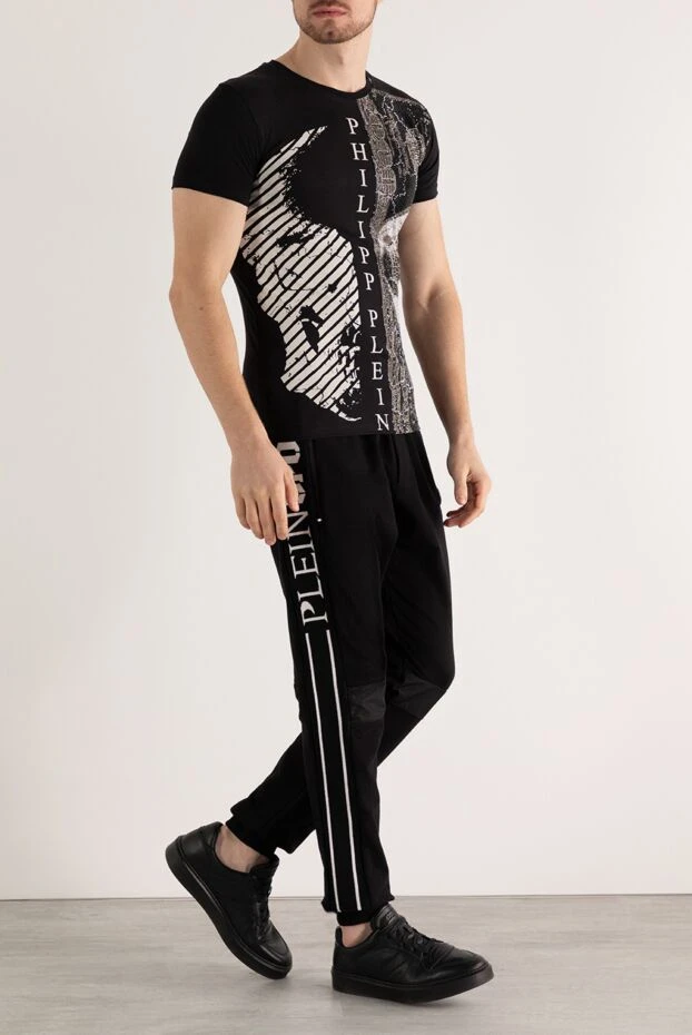 Philipp Plein мужская чёрная футболка с комбинированным принтом черепа и кристаллами 195547 - фото 2