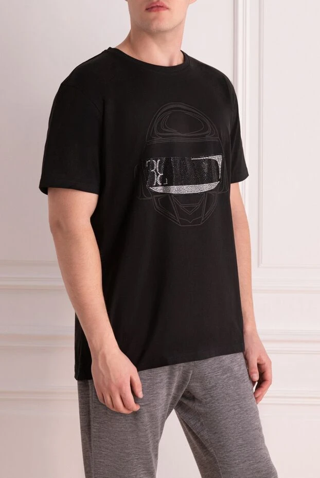 Billionaire футболка из хлопка чёрного цвета с глянцевым шлемом и инкрустацией 140047 - фото 3