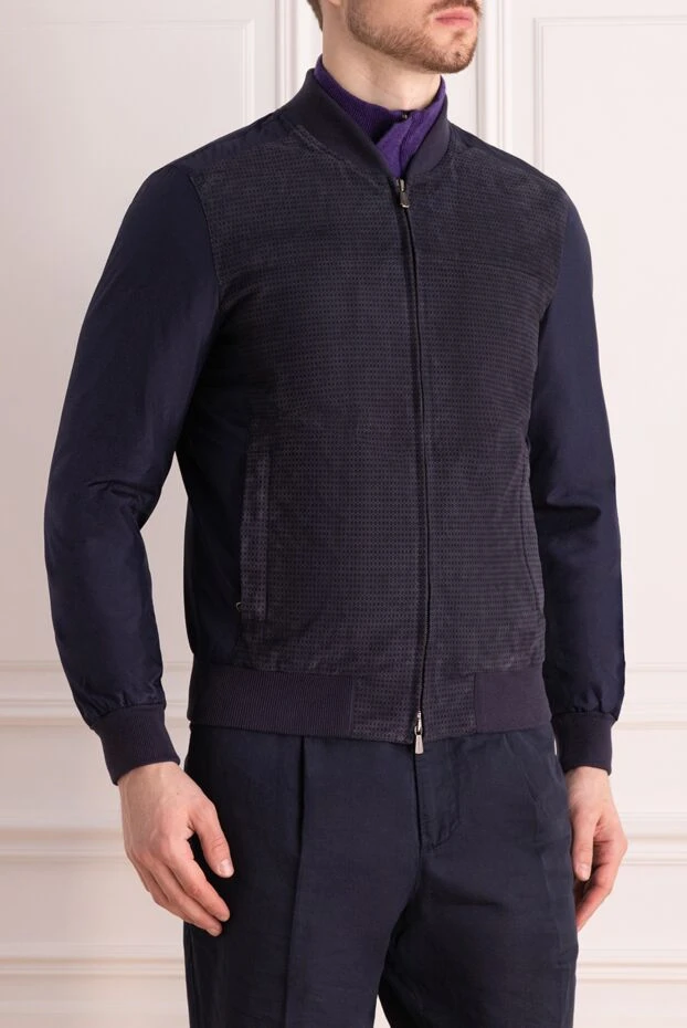 Enrico Mandelli куртка из шелка и замши синяя мужская 140071 - фото 3