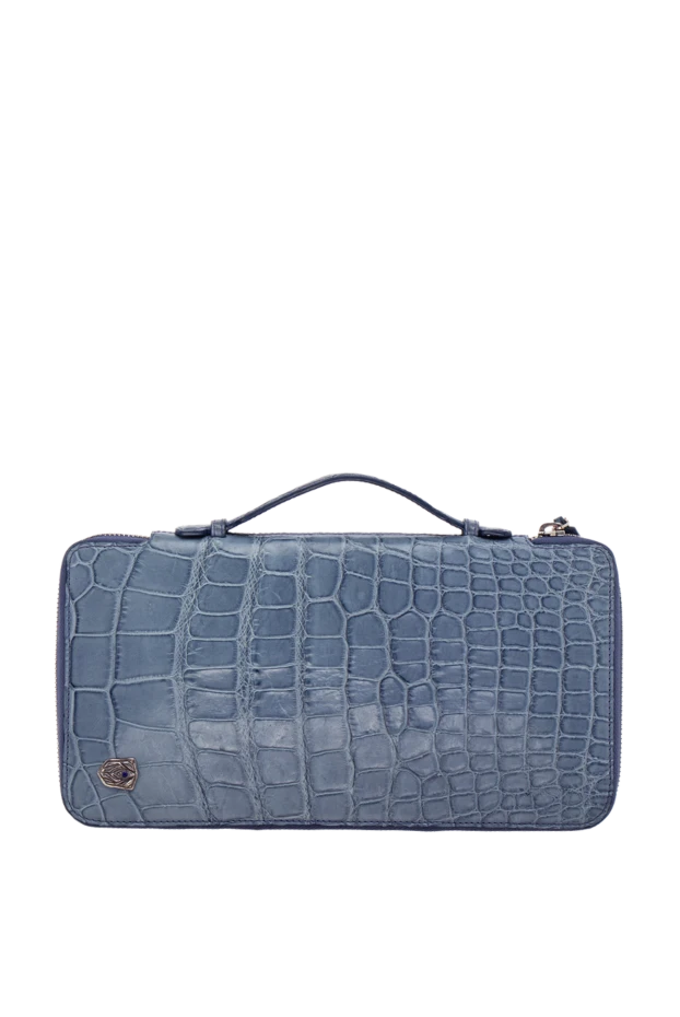 Grey clutch made of genuine alligator leather with embossing and a zipper around the perimeter
- photo 1