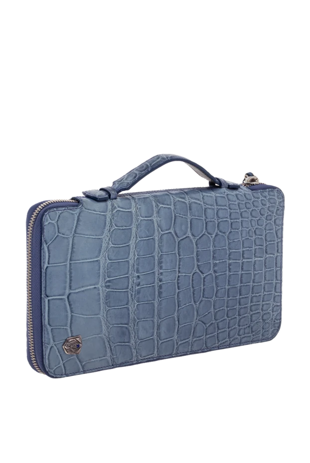 Tardini периметрі бойынша бедері және найзағайы бар шынайы аллигатор былғарыдан жасалған сұр ілінісу
 140096 - фото 3